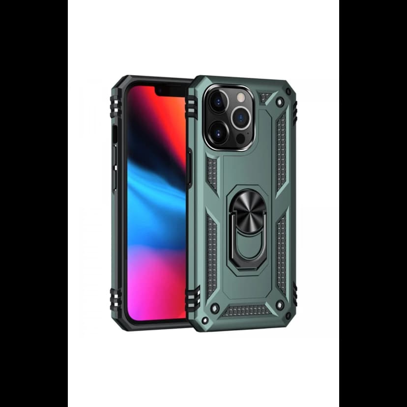 Newface Apple iPhone 14 Pro Kılıf Sofya Yüzüklü Silikon Kapak - Yeşil