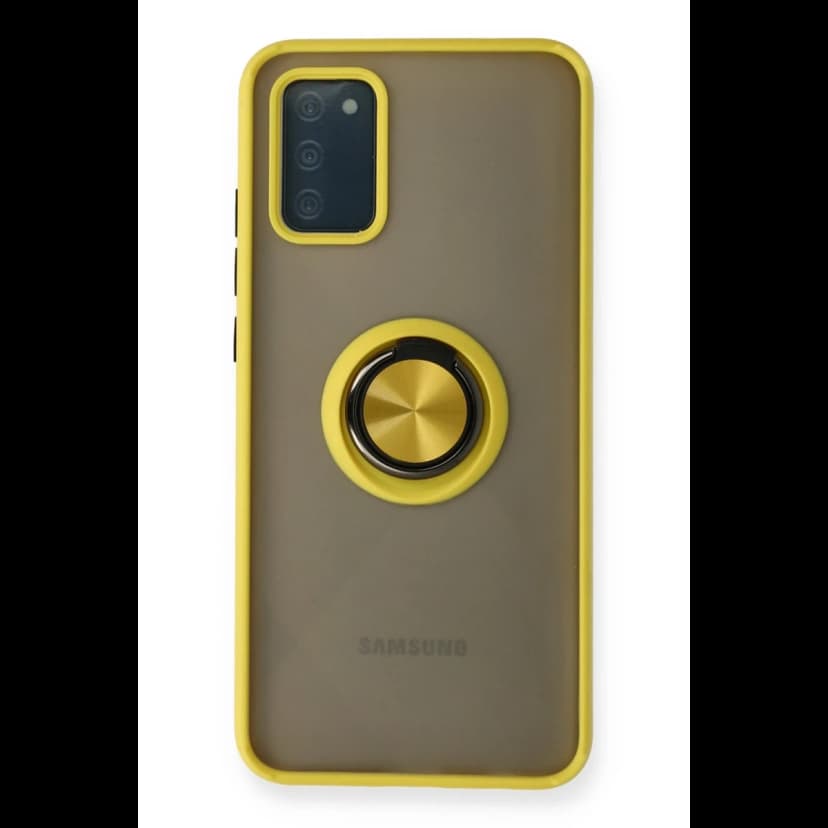 Newface Samsung Galaxy A02S Kılıf Montreal Yüzüklü Silikon Kapak - Sarı