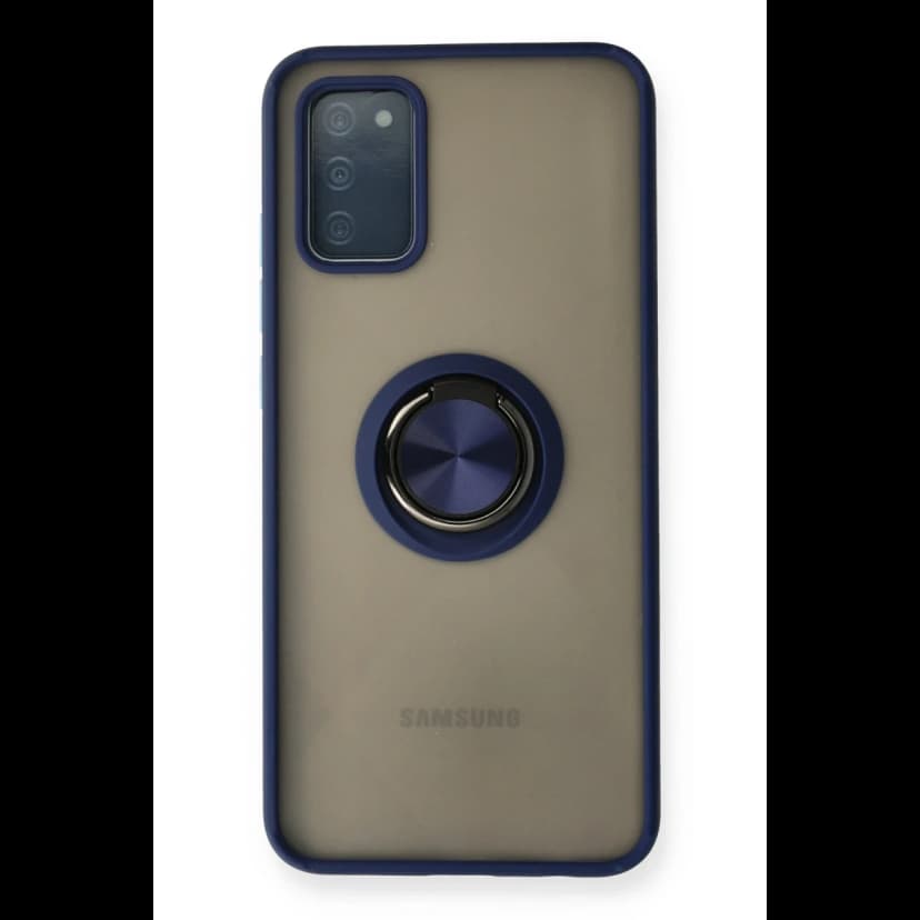 Newface Samsung Galaxy A02S Kılıf Montreal Yüzüklü Silikon Kapak - Lacivert