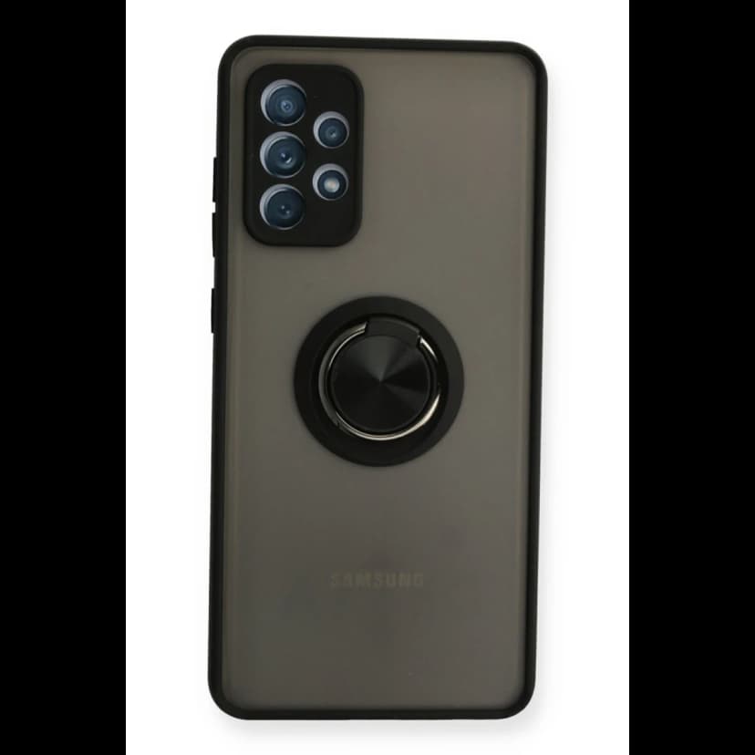 Newface Samsung Galaxy A72 Kılıf Montreal Yüzüklü Silikon Kapak - Siyah