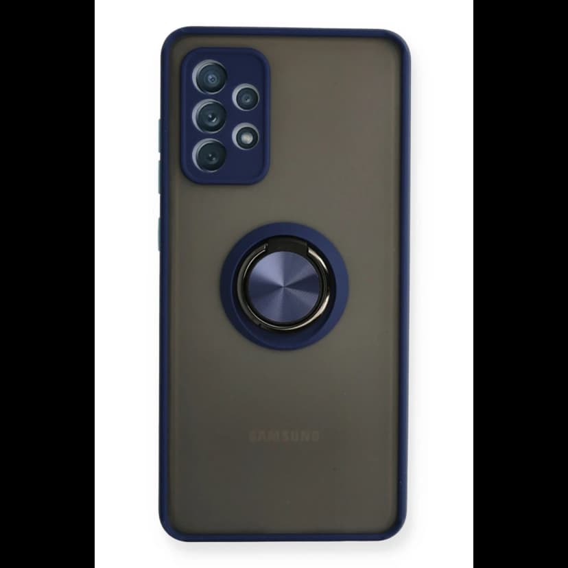 Newface Samsung Galaxy A72 Kılıf Montreal Yüzüklü Silikon Kapak - Lacivert