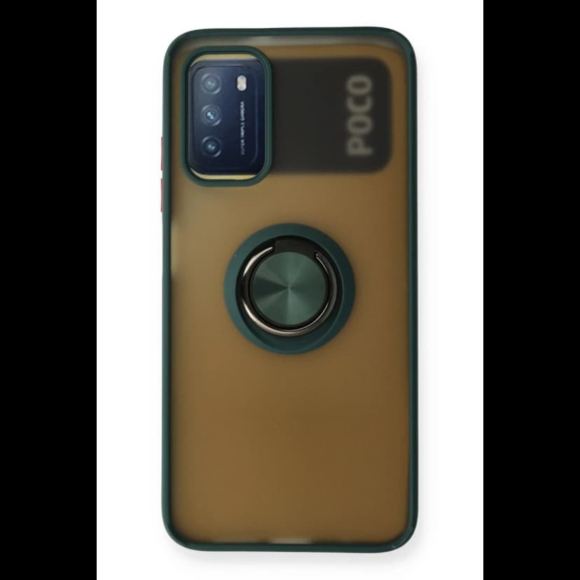 Newface Xiaomi Redmi 9T Kılıf Montreal Yüzüklü Silikon Kapak - Yeşil