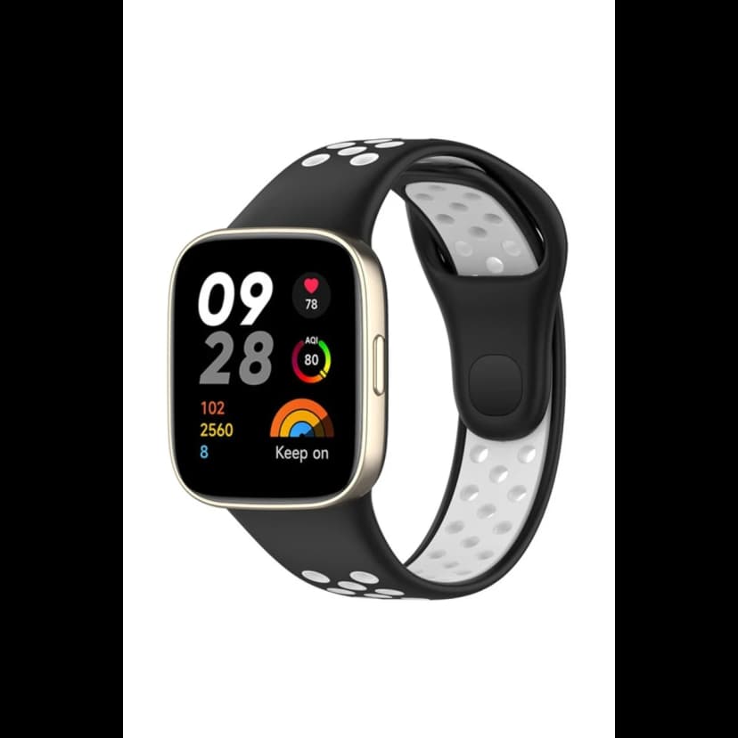 Newface Xiaomi Redmi Watch 3 Spor Delikli Kordon - Siyah-Beyaz
