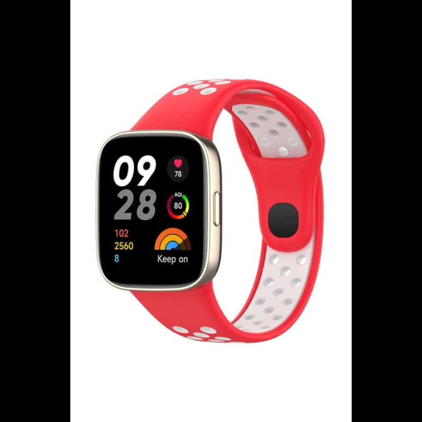Newface Xiaomi Redmi Watch 3 Spor Delikli Kordon - Kırmızı-Beyaz