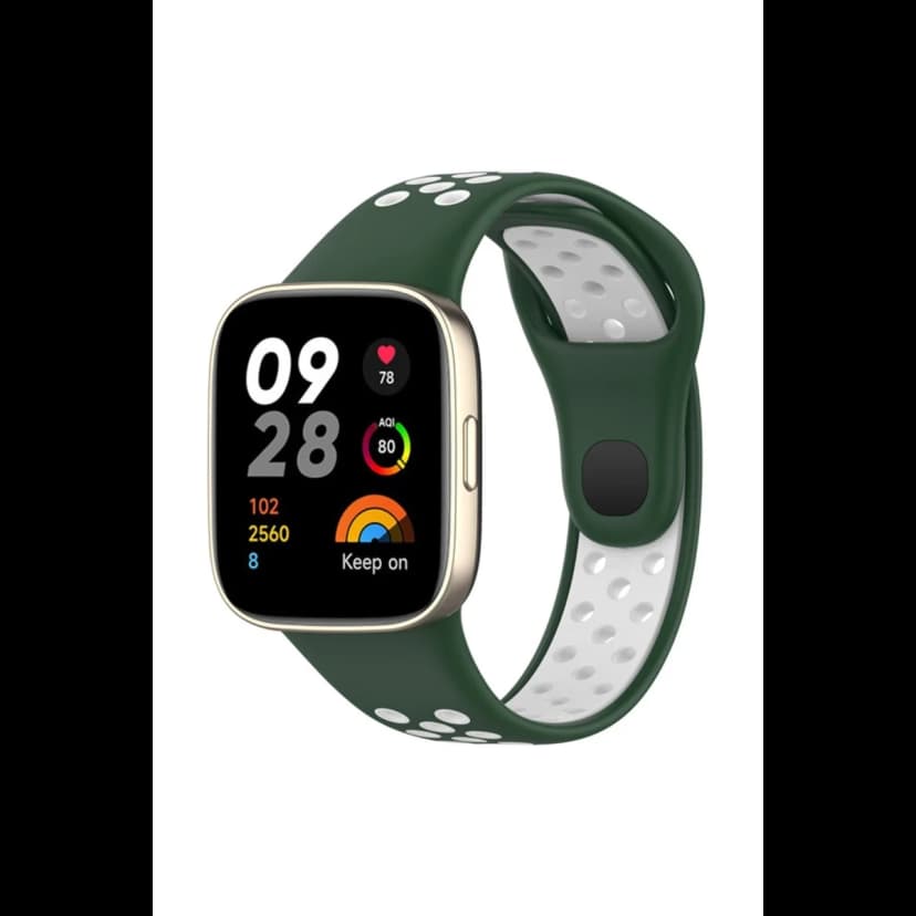 Newface Xiaomi Redmi Watch 3 Spor Delikli Kordon - Haki Yeşil-Beyaz
