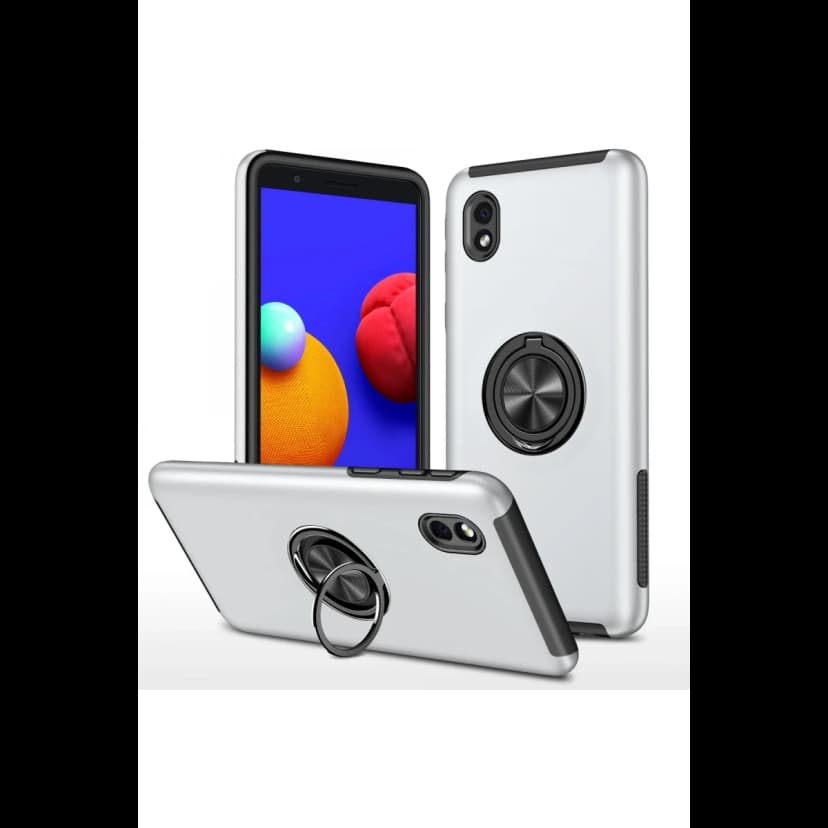 Newface Samsung Galaxy A01 Core Kılıf Elit Yüzüklü Kapak - Gümüş