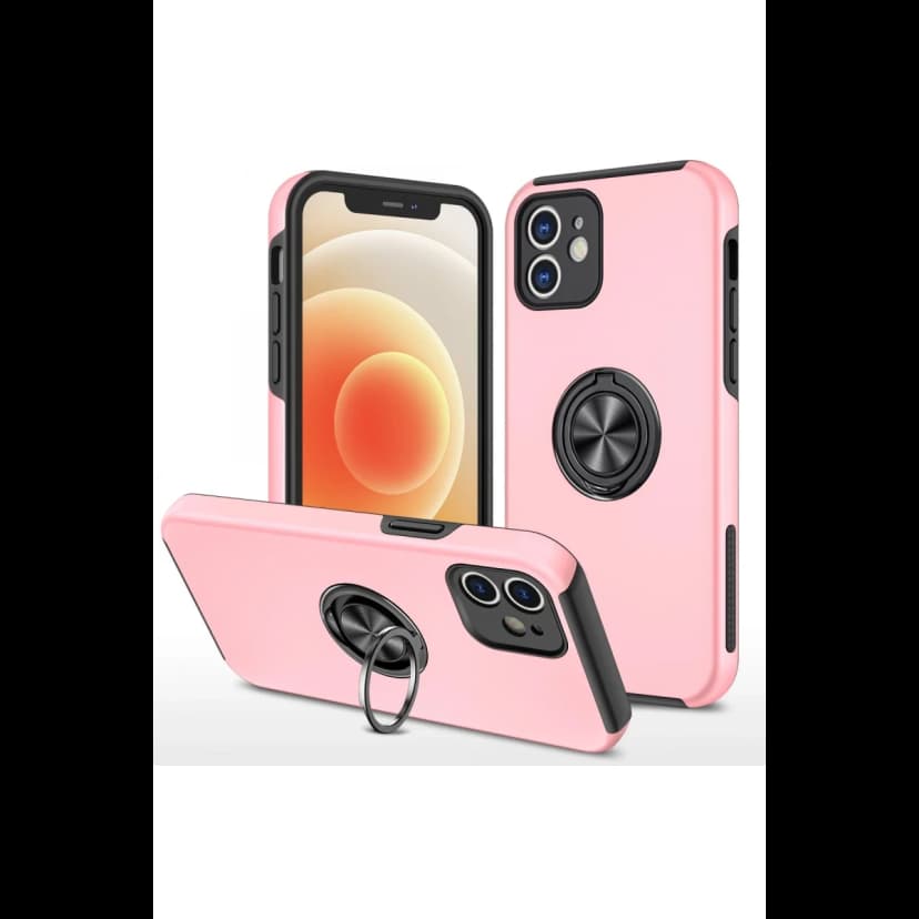 Newface Apple iPhone 12 Kılıf Elit Yüzüklü Kapak - Pembe
