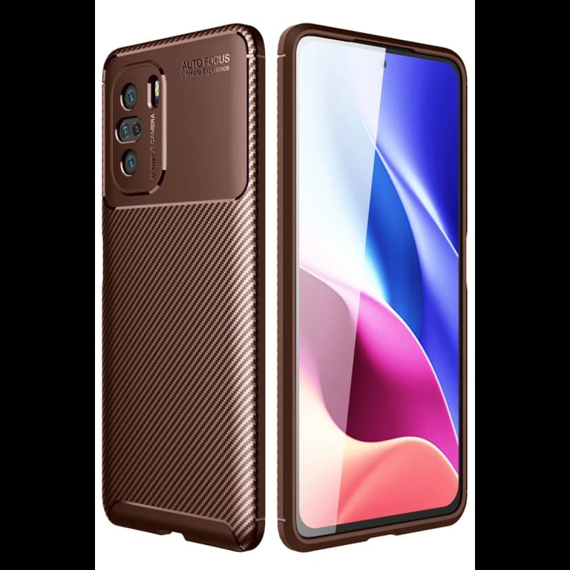 Newface Xiaomi Poco F3 Kılıf Auto Focus Karbon Kapak - Kahverengi