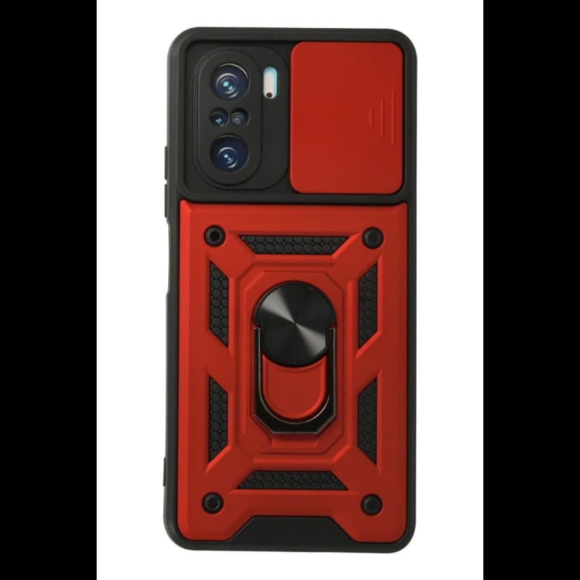 Newface Xiaomi Poco F3 Kılıf Pars Lens Yüzüklü Silikon - Kırmızı