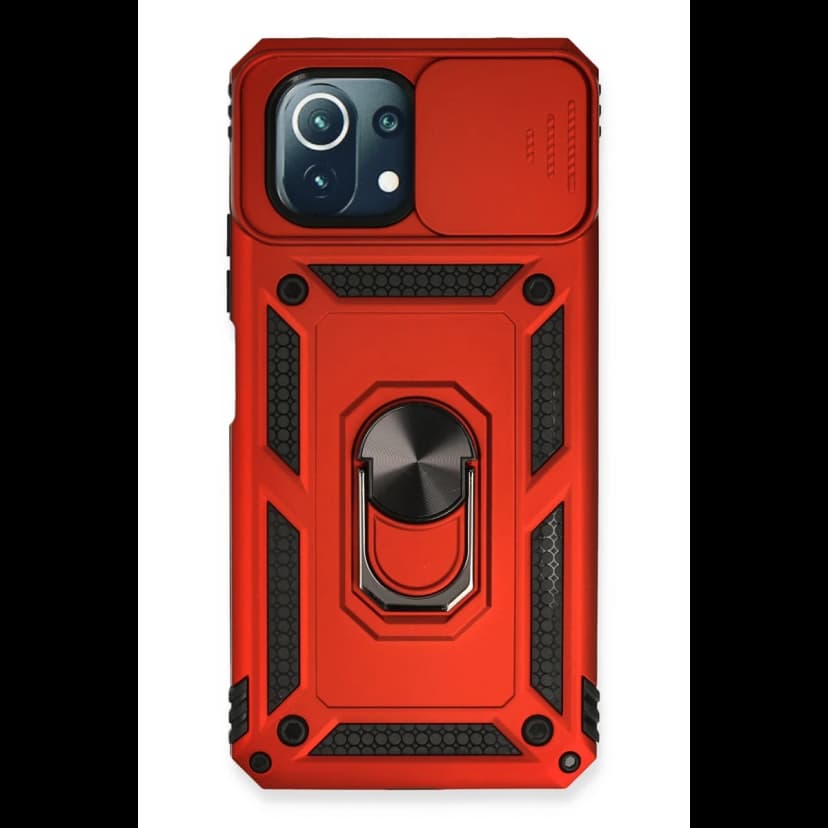 Newface Xiaomi Mİ 11 Lite Kılıf Pars Lens Yüzüklü Silikon - Kırmızı