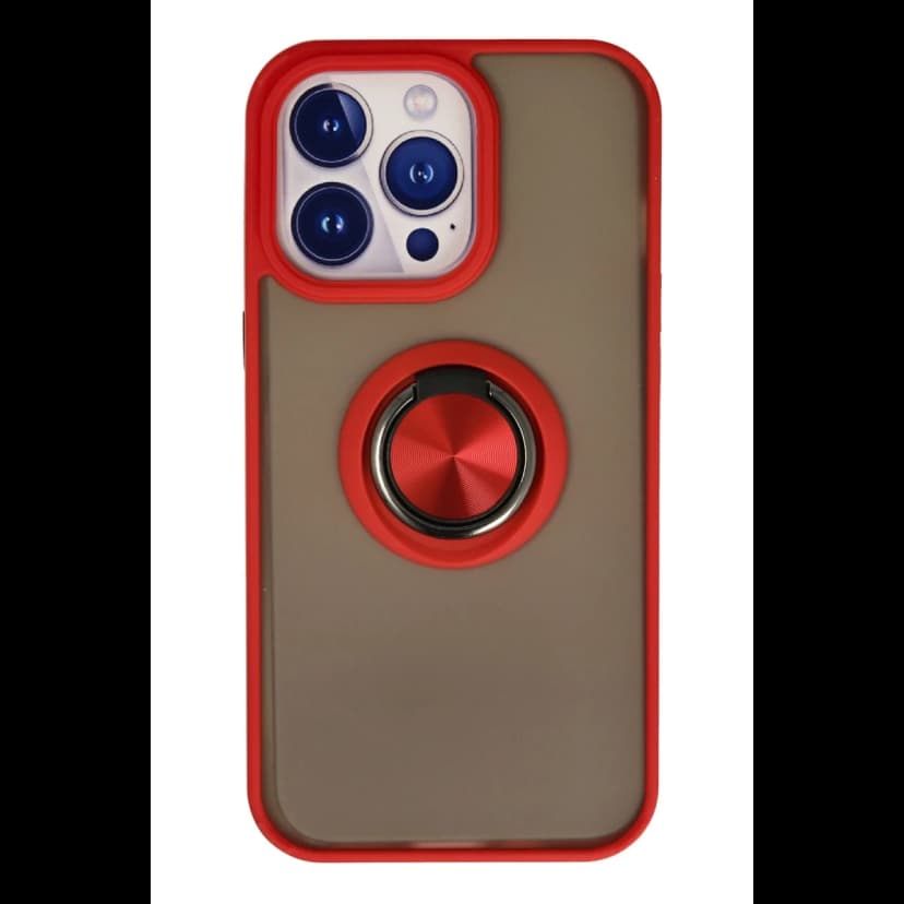 Newface Apple iPhone 15 Pro Max Kılıf Montreal Yüzüklü Silikon Kapak - Kırmızı