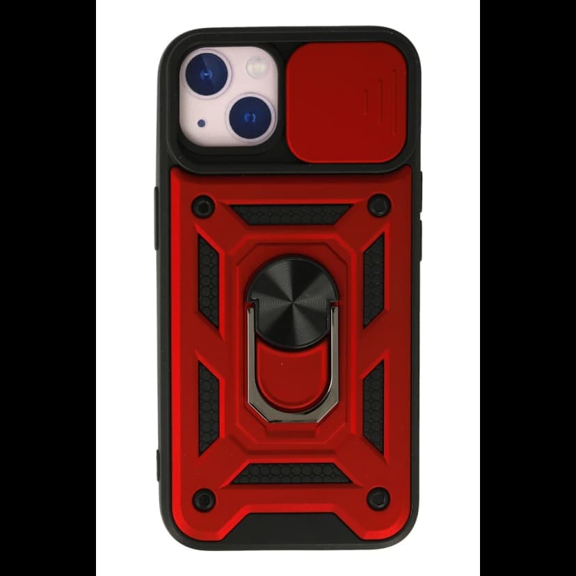 Newface Apple iPhone 15 Kılıf Pars Lens Yüzüklü Silikon - Kırmızı