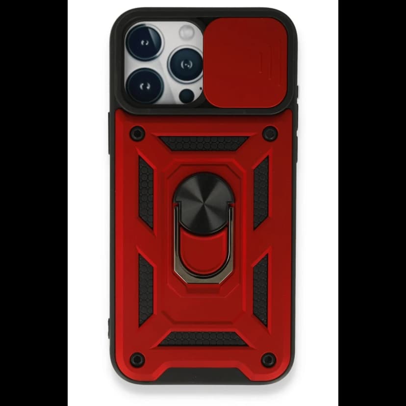 Newface Apple iPhone 15 Pro Kılıf Pars Lens Yüzüklü Silikon - Kırmızı