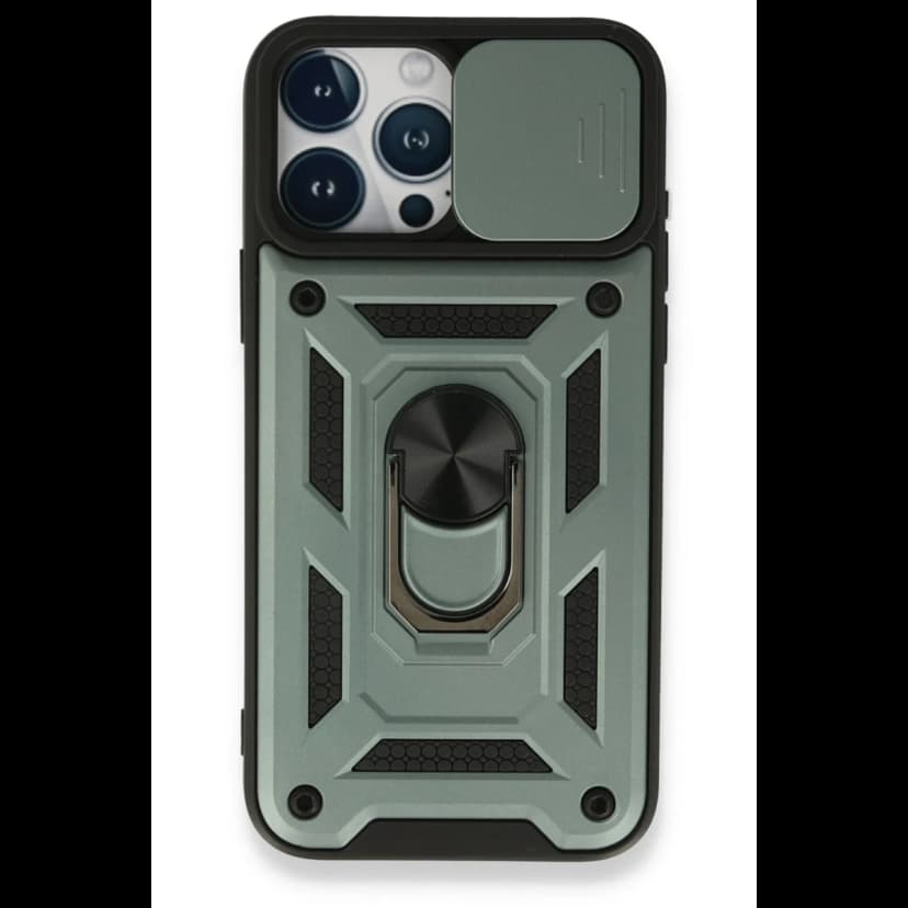 Newface Apple iPhone 15 Pro Kılıf Pars Lens Yüzüklü Silikon - Yeşil