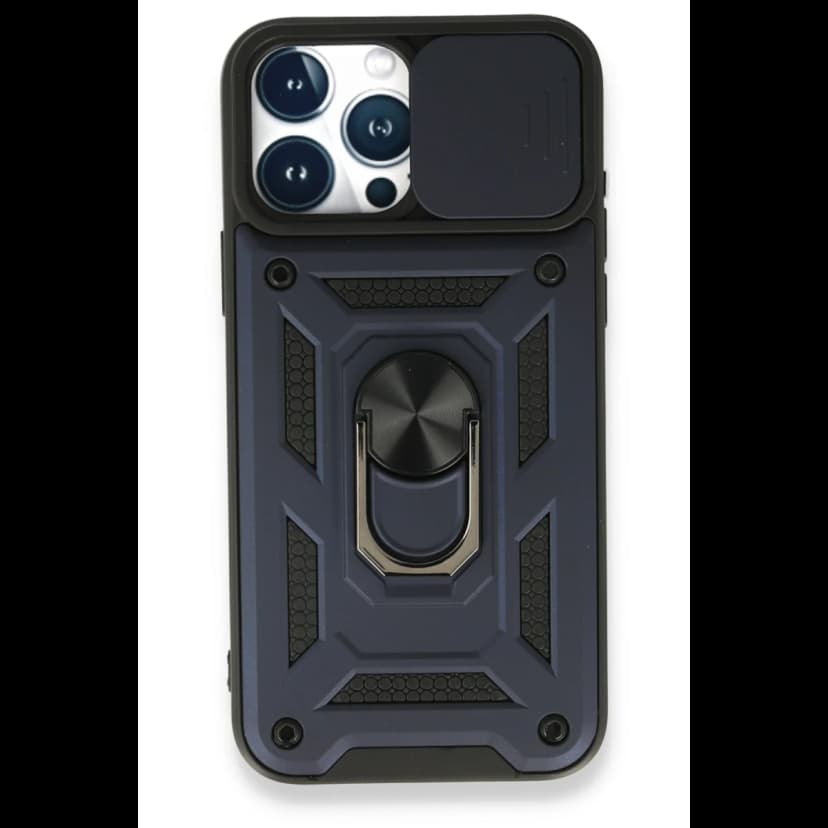 Newface Apple iPhone 15 Pro Max Kılıf Pars Lens Yüzüklü Silikon - Lacivert
