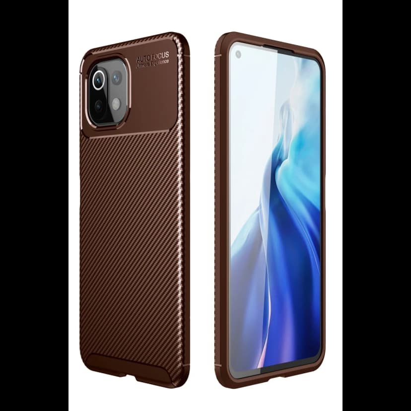 Newface Xiaomi Mİ 11 Lite Kılıf Auto Focus Karbon Kapak - Kahverengi