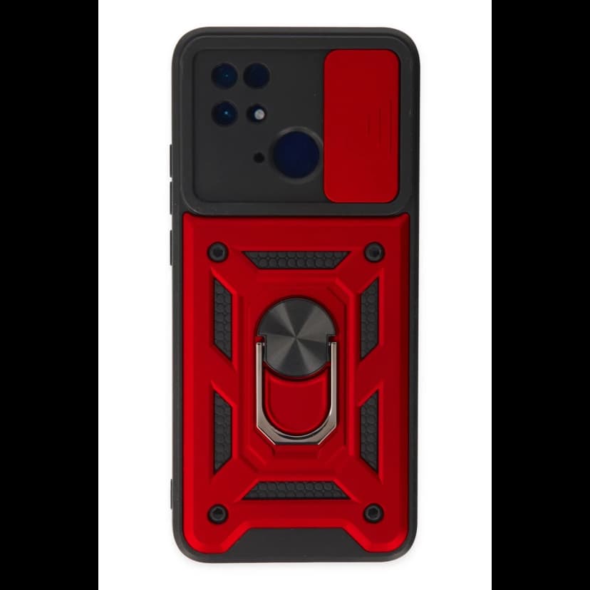 Newface Xiaomi Redmi 10C Kılıf Pars Lens Yüzüklü Silikon - Kırmızı
