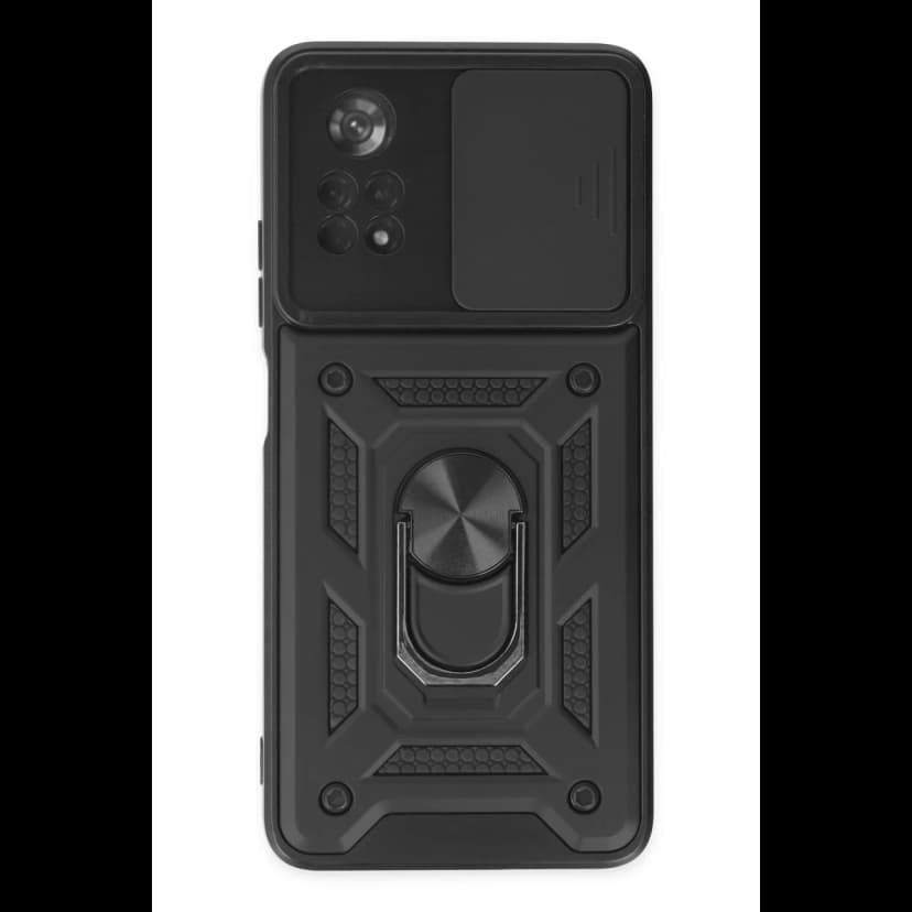 Newface Xiaomi Poco X4 Pro 5G Kılıf Pars Lens Yüzüklü Silikon - Siyah