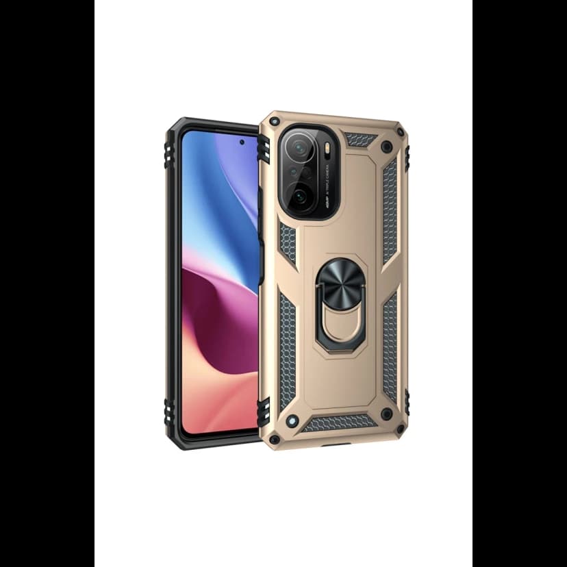 Newface Xiaomi Poco F3 Kılıf Sofya Yüzüklü Silikon Kapak - Gold