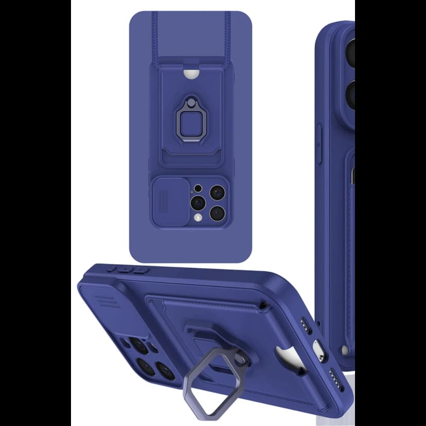 Newface Apple iPhone 15 Pro Max Kılıf Zuma Kartvizitli Yüzüklü Silikon - Lacivert