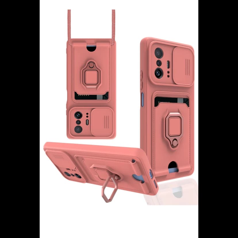 Newface Xiaomi Mi 11T Pro Kılıf Zuma Kartvizitli Yüzüklü Silikon - Pembe