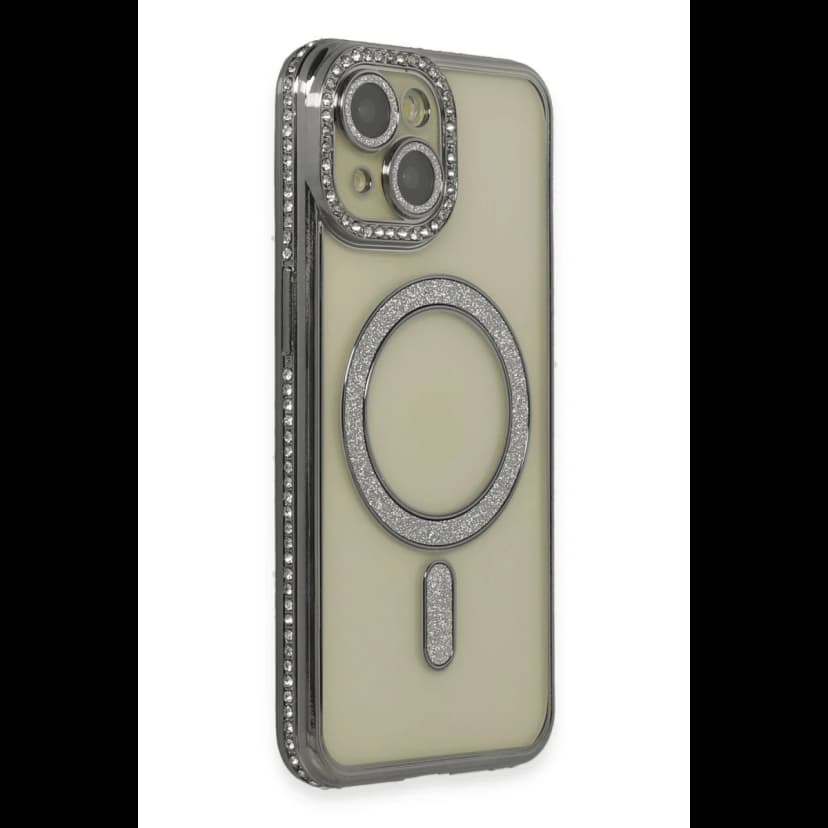 Newface Apple iPhone 15 Kılıf Joke Simli Magneticsafe Kılıf - Gri
