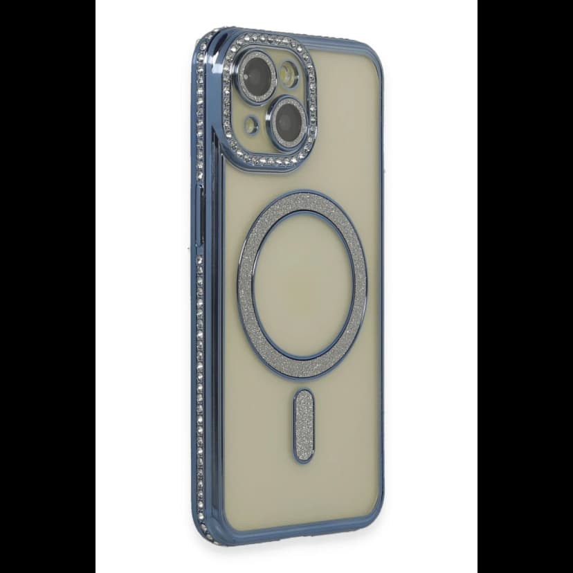 Newface Apple iPhone 15 Kılıf Joke Simli Magneticsafe Kılıf - Lacivert