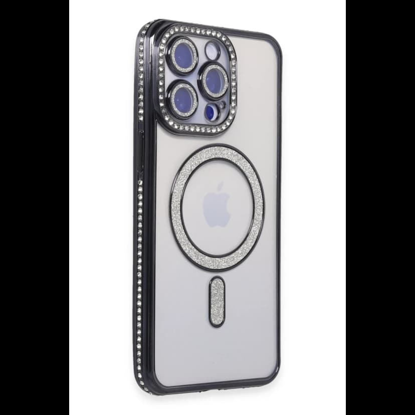 Newface Apple iPhone 15 Pro Kılıf Joke Simli Magneticsafe Kılıf - Siyah