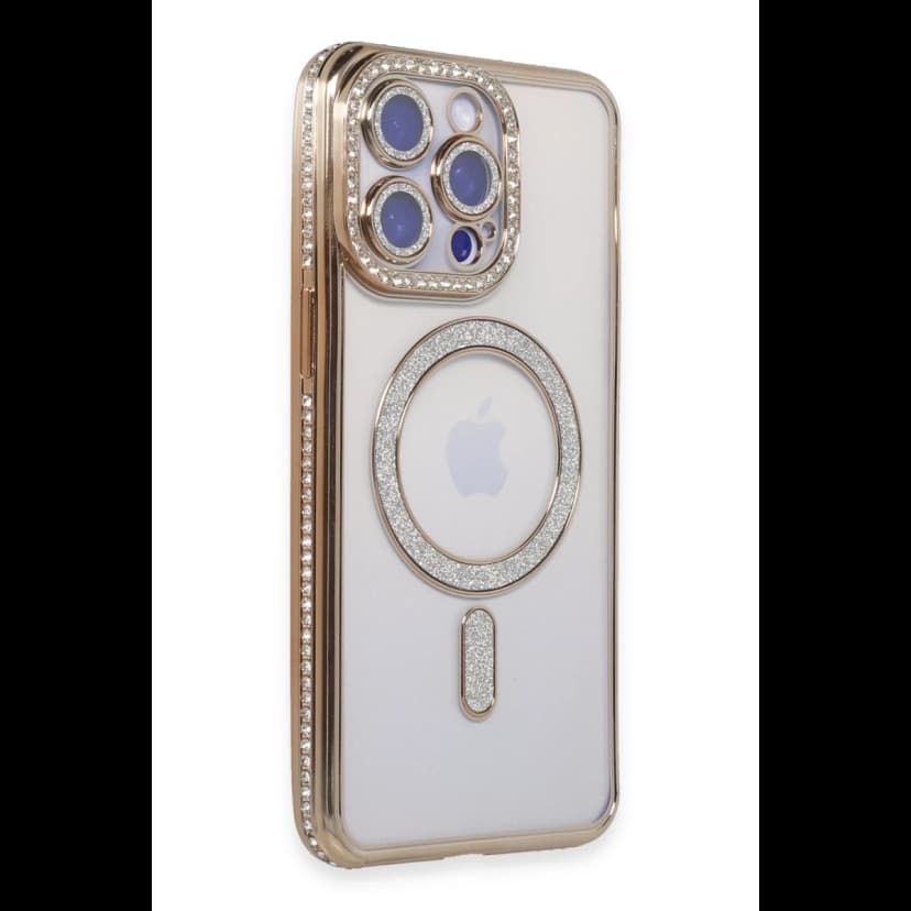 Newface Apple iPhone 15 Pro Kılıf Joke Simli Magneticsafe Kılıf - Gold