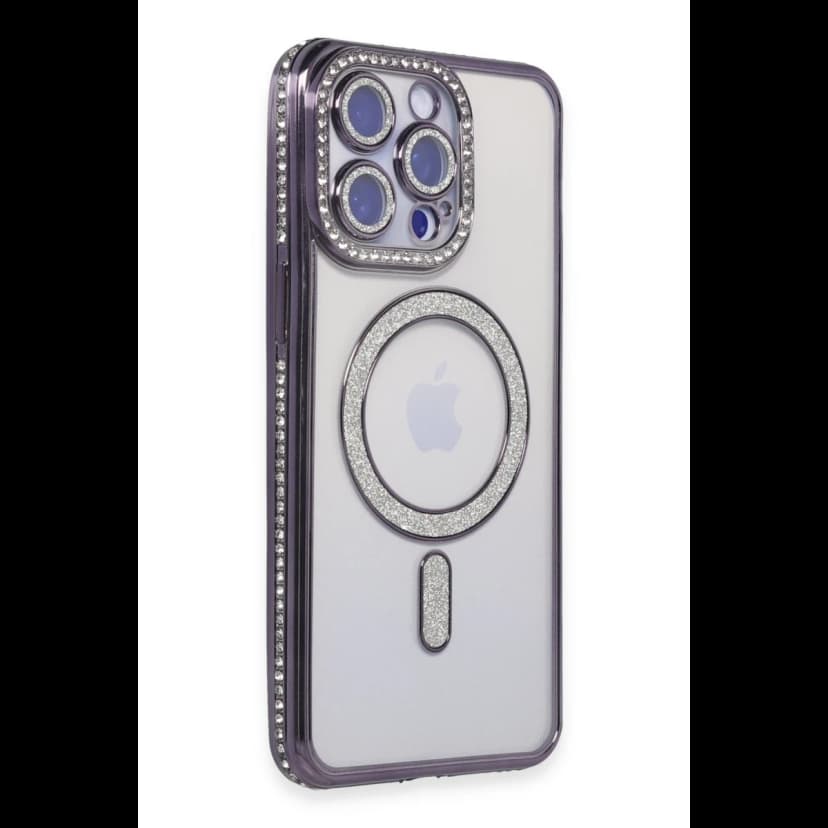 Newface Apple iPhone 15 Pro Kılıf Joke Simli Magneticsafe Kılıf - Derin Mor