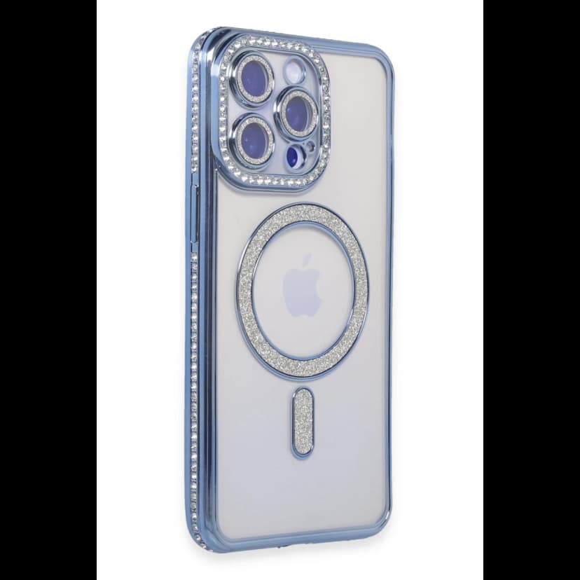 Newface Apple iPhone 15 Pro Kılıf Joke Simli Magneticsafe Kılıf - Mavi