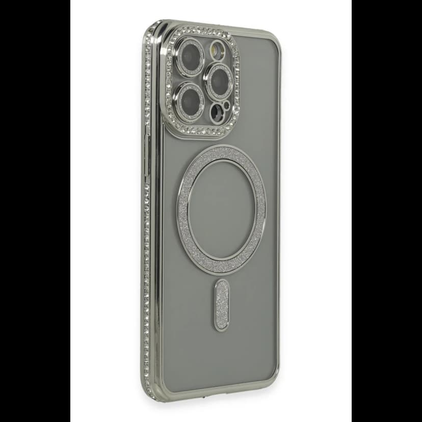 Newface Apple iPhone 15 Pro Kılıf Joke Simli Magneticsafe Kılıf - Gri