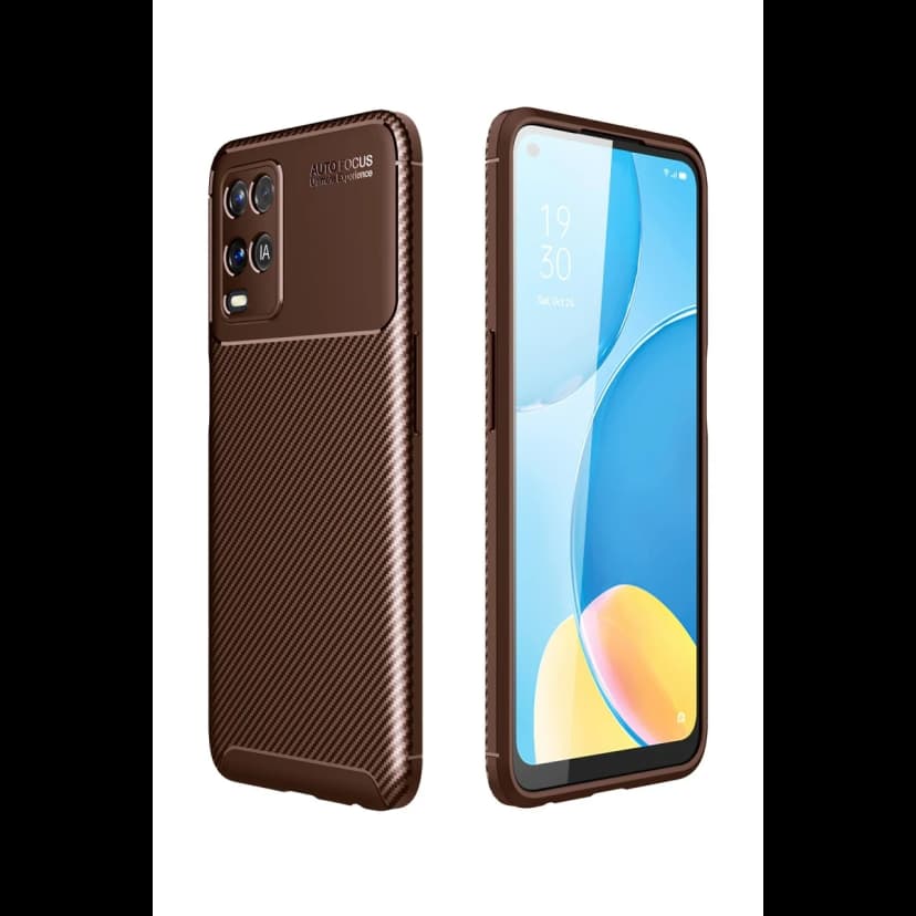 Newface Oppo A54 4G Kılıf Auto Focus Karbon Kapak - Kahverengi