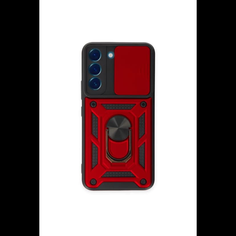 Newface Samsung Galaxy S23 FE Kılıf Pars Lens Yüzüklü Silikon - Kırmızı