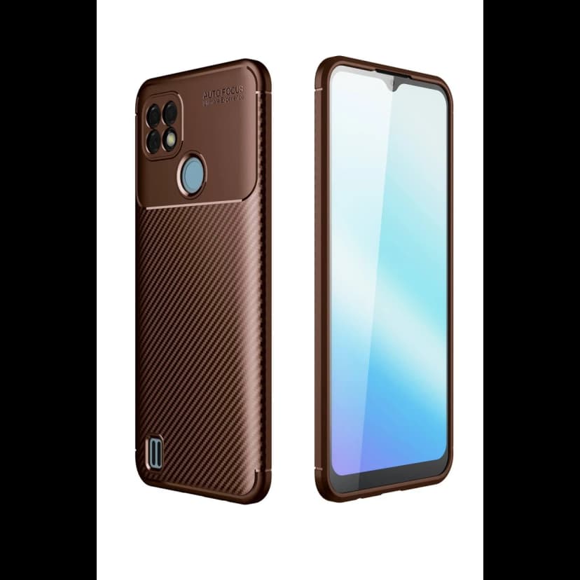 Newface Realme C21 Kılıf Auto Focus Karbon Kapak - Kahverengi