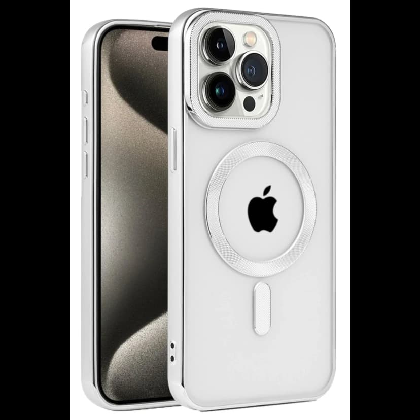 Newface Apple iPhone 15 Pro Max Kılıf Kronos Magsafe Kapak - Gümüş