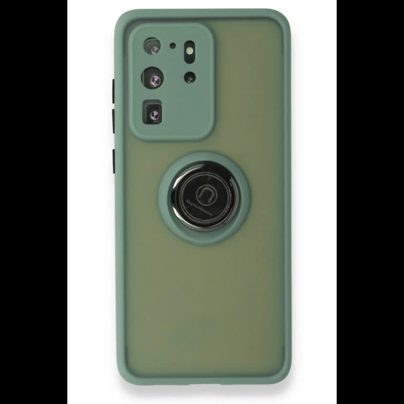 Newface Samsung Galaxy S20 Ultra Kılıf Montreal Yüzüklü Silikon Kapak - Yeşil