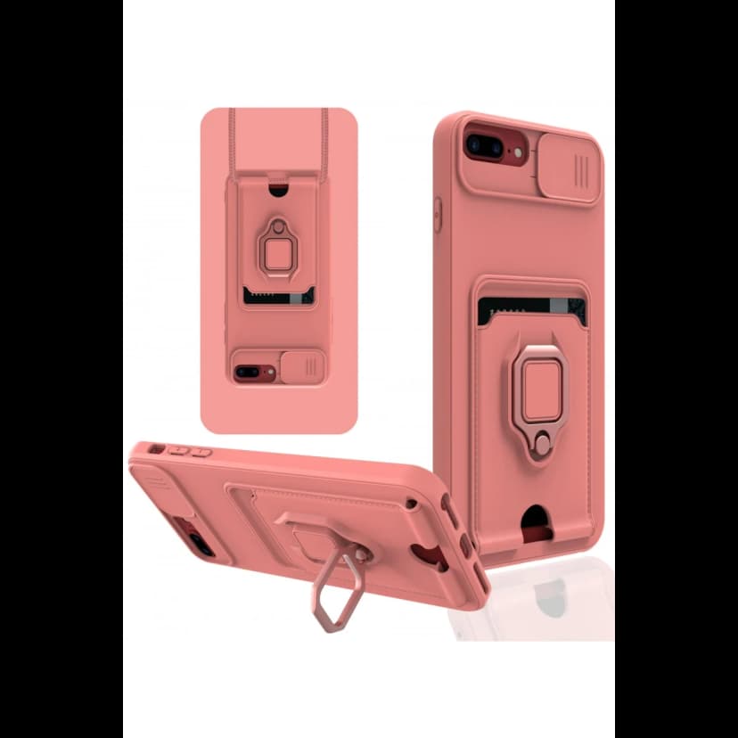 Newface Apple iPhone 7 Plus Kılıf Zuma Kartvizitli Yüzüklü Silikon - Pembe
