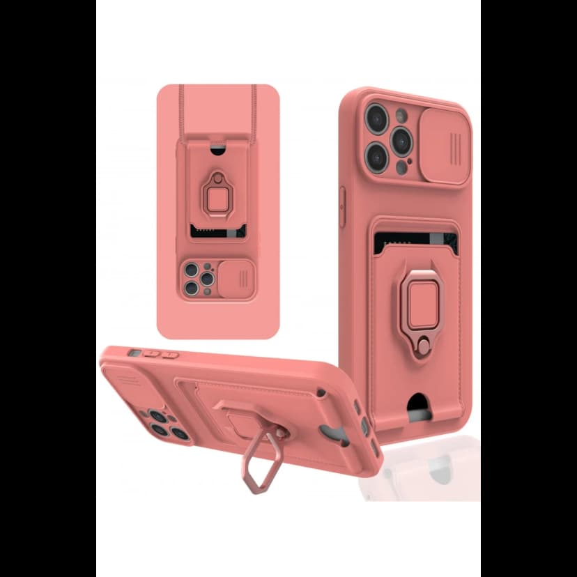 Newface Apple iPhone 12 Pro Kılıf Zuma Kartvizitli Yüzüklü Silikon - Pembe