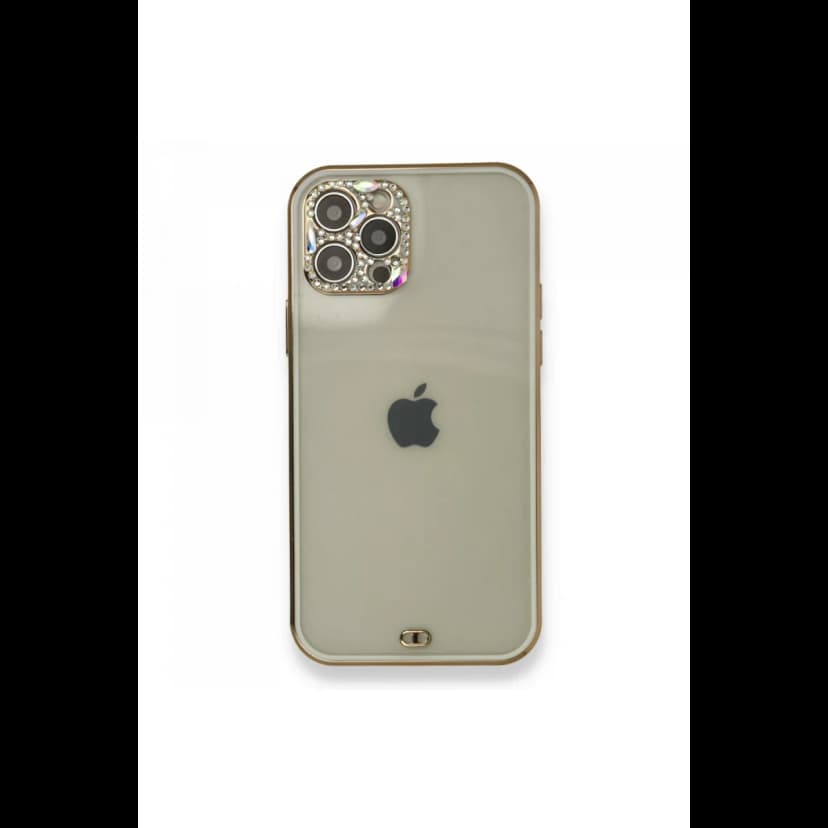 Newface Apple iPhone 12 Pro Kılıf Liva Taşlı Silikon - Beyaz