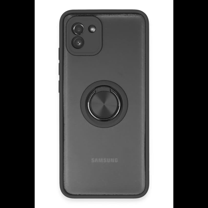 Newface Samsung Galaxy A03 Kılıf Montreal Yüzüklü Silikon Kapak - Siyah