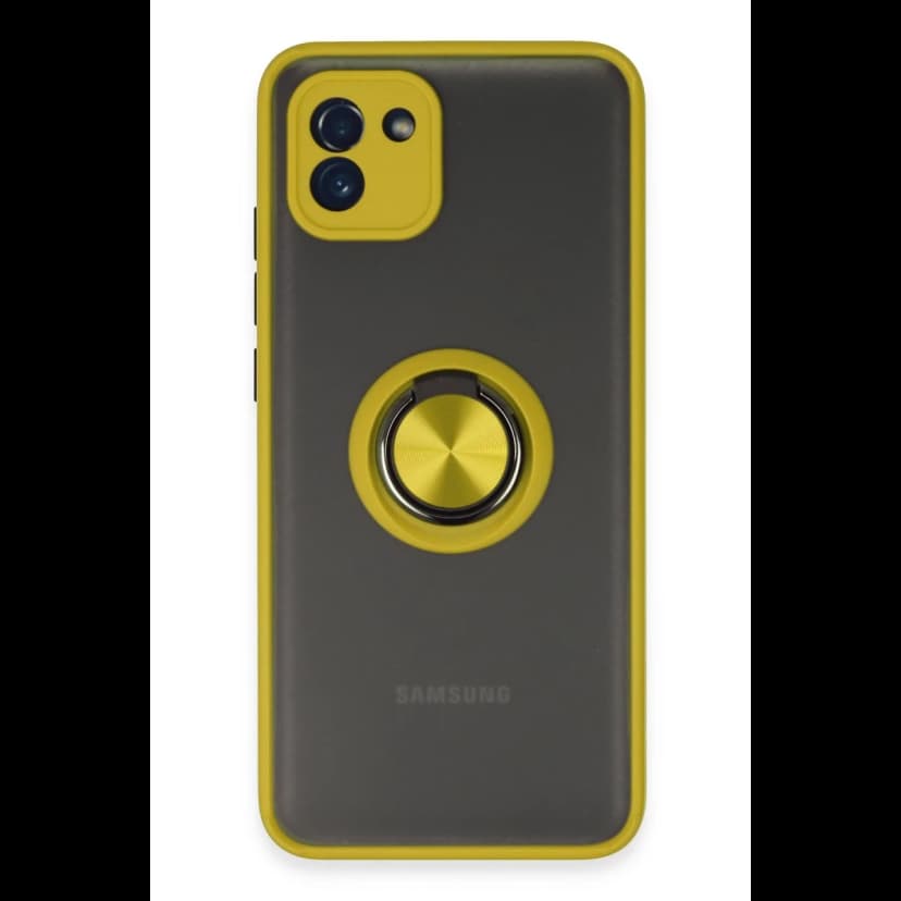Newface Samsung Galaxy A03 Kılıf Montreal Yüzüklü Silikon Kapak - Sarı