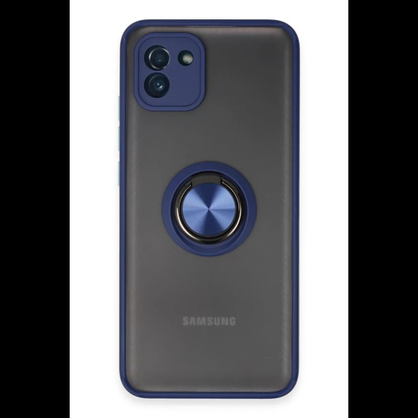 Newface Samsung Galaxy A03 Kılıf Montreal Yüzüklü Silikon Kapak - Lacivert