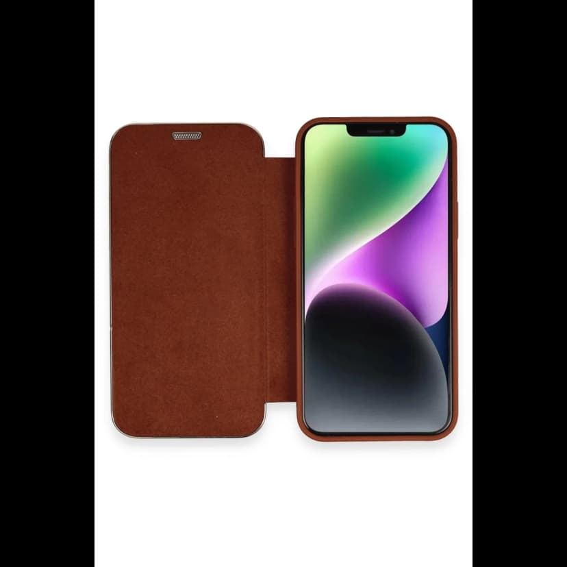 Newface Apple iPhone 12 Kılıf Dolpin Kapaklı - Kahverengi