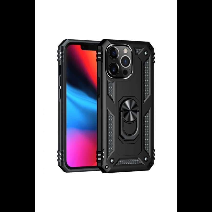 Newface Apple iPhone 13 Pro Max Kılıf Sofya Yüzüklü Silikon Kapak - Siyah