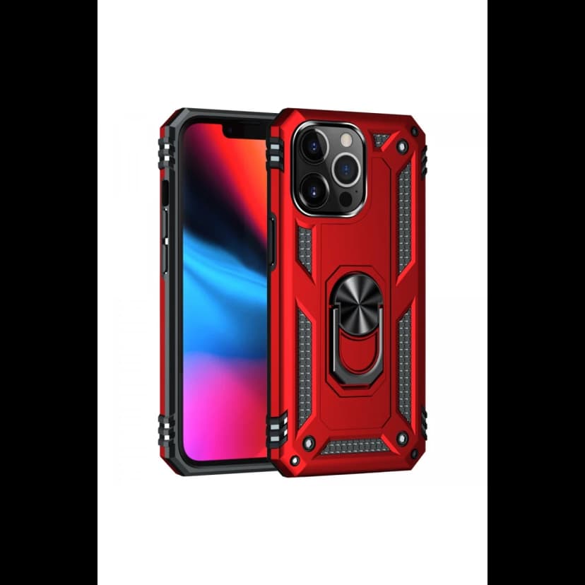 Newface Apple iPhone 13 Pro Kılıf Sofya Yüzüklü Silikon Kapak - Kırmızı