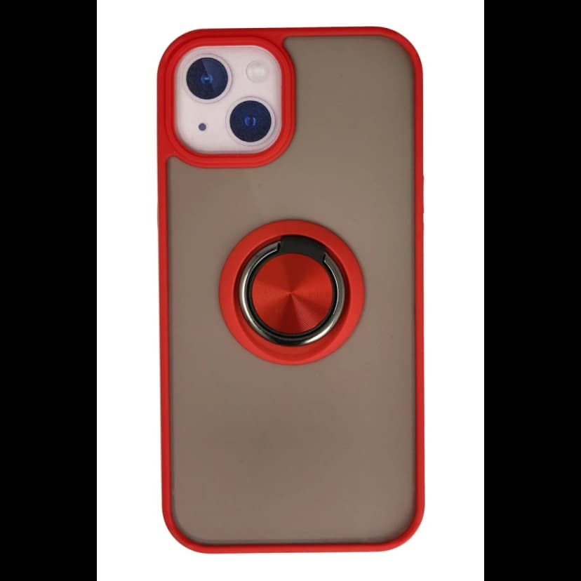 Newface Apple iPhone 13 Kılıf Montreal Yüzüklü Silikon Kapak - Kırmızı