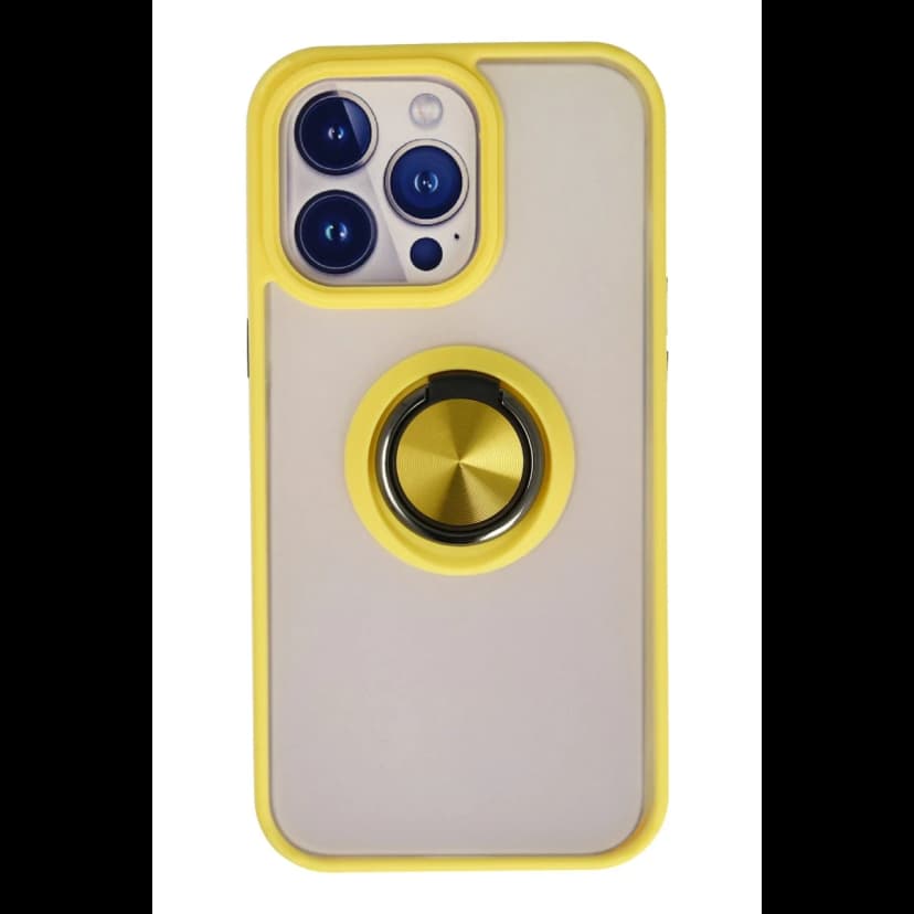 Newface Apple iPhone 13 Pro Max Kılıf Montreal Yüzüklü Silikon Kapak - Sarı