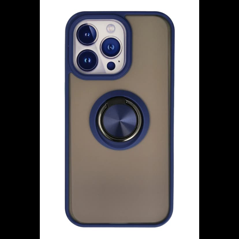 Newface Apple iPhone 13 Pro Max Kılıf Montreal Yüzüklü Silikon Kapak - Lacivert