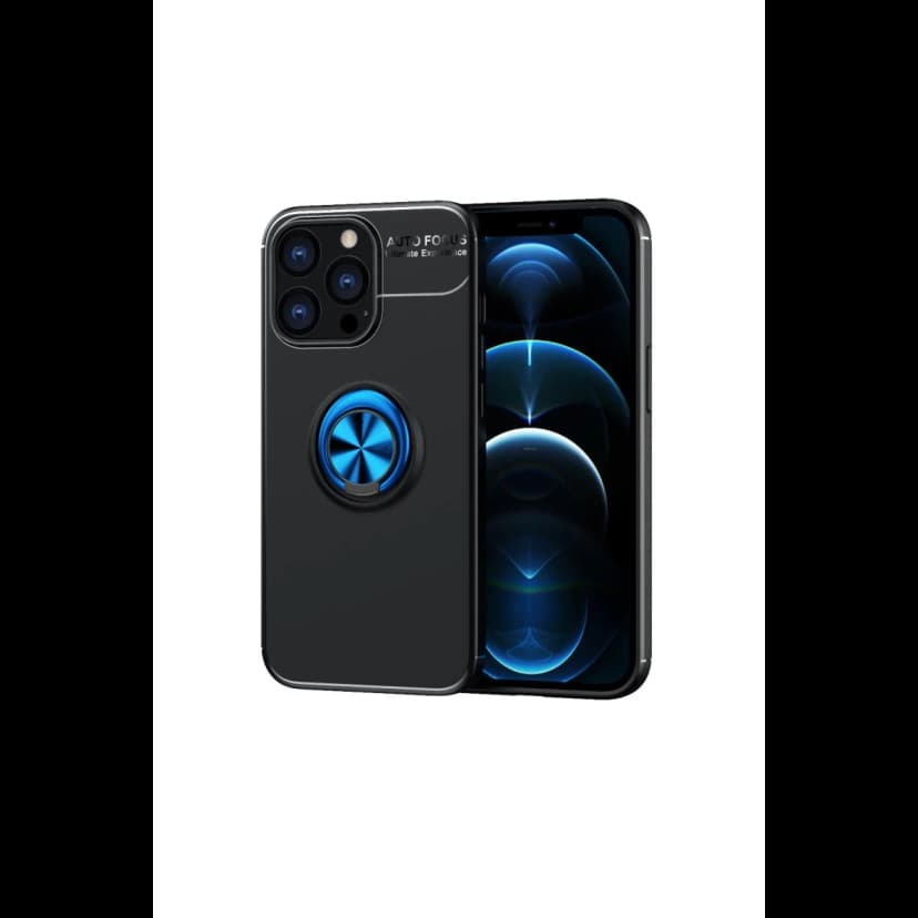 Newface Apple iPhone 13 Pro Max Kılıf Range Yüzüklü Silikon - Siyah-Mavi